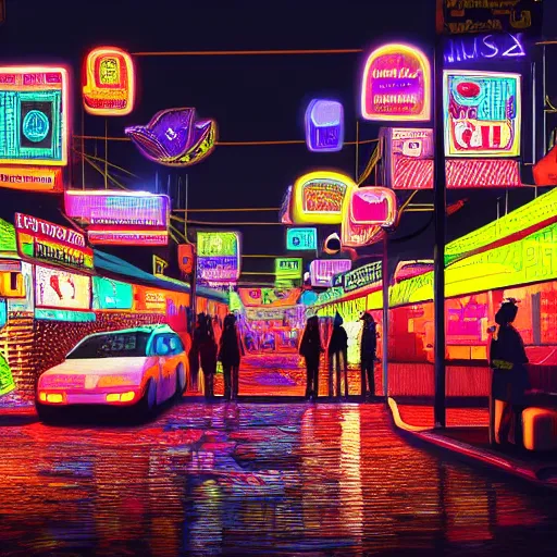Image similar to ashanti city of the future, street scene, ashanti neon lights, high definition, detailed, futuristic, night scene, realistic