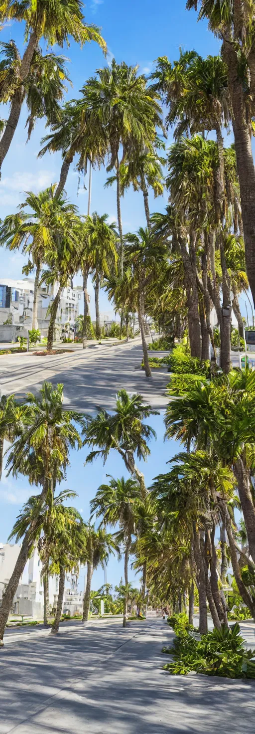 Image similar to side shot of sidewalk with bike path, palm trees, accessible for the disabled, by professional photographer, 8 k resolution, photo, high quality, unreal engine, 3 d