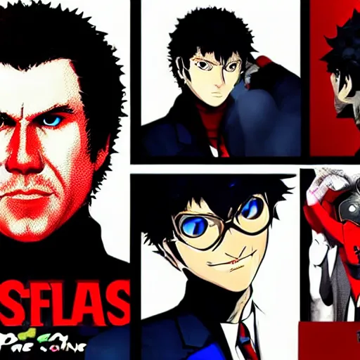 Image similar to will ferrell action portrait in the style of persona 5, atlus video game