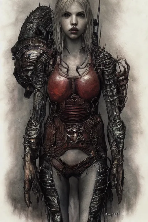 Image similar to portrait of hannah murray by hr giger, greg rutkowski, luis royo and wayne barlowe as a diablo, resident evil, dark souls, bloodborne monster