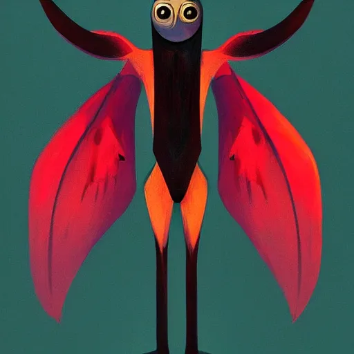 Prompt: an very happy upbeat humanoid mothman very stylized, slim, in the style of jihoon park, digital art painting, winning award image, matte painting, light colours, superb, trending in artstation