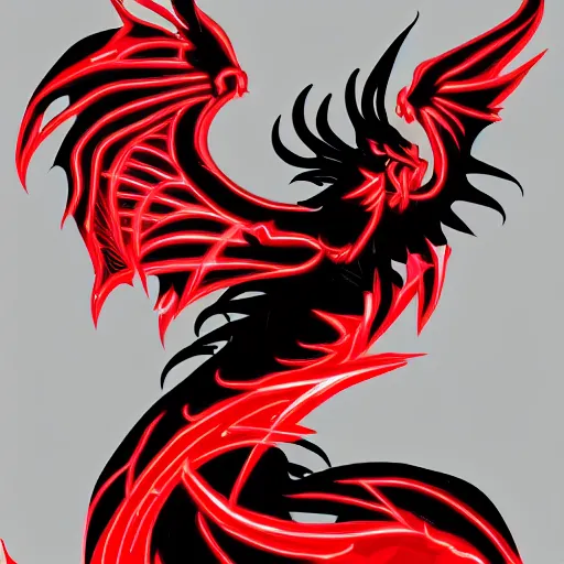 Image similar to Red dragon flame neon on a black color scheme with fire, in the graphic style of Patrick Gleason and Matt James, detailed art, trending on Artstation, sharp focus