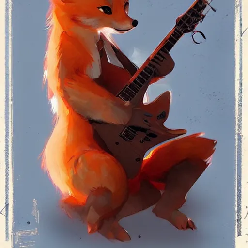 Prompt: anime 🦊 Playing the 🎸 instrument , digital Art, Greg rutkowski, Trending cinematographic artstation