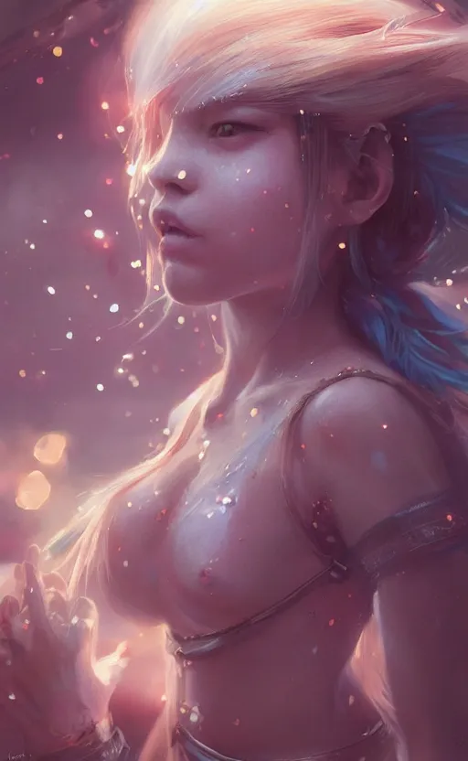 Prompt: a girl from final fantasy live action, the smurfs, evocative, mystical night, very very very very detailed, award winning, masterpiece digital painting by greg rutkowski, alex grey, artstation, 4 k wallpaper