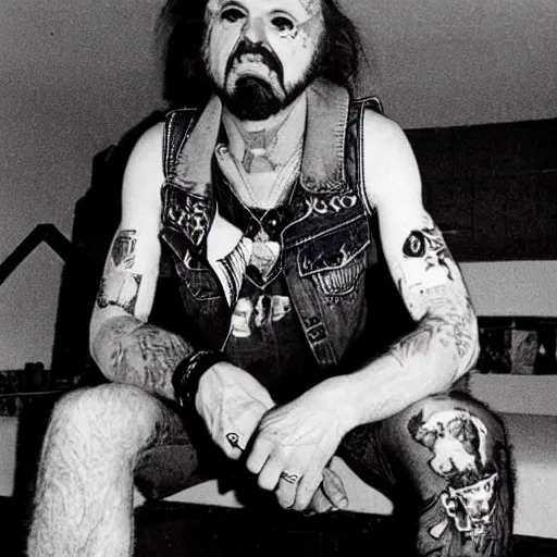 Image similar to gg allin wearing a denim vest, cartoon smoking