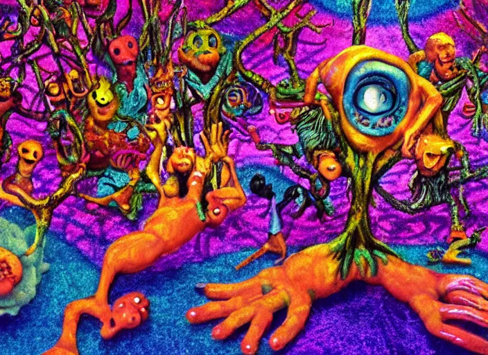 Image similar to ! dream a still image from a psychedelic underground claymation movie by bruce bickford, technicolor 4 k