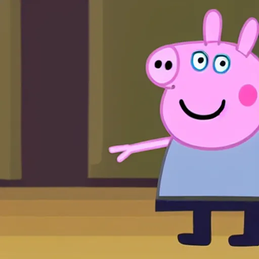 Image similar to peppa the pig as full modified cyborg.