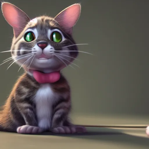 Image similar to hyper realistic Cat like Tom in Tom and Jerry, 4K portrait, character concept art, render in Octane, cgsociety, 4K post-processing highly detailed, Pixar cinematography style, bright day light