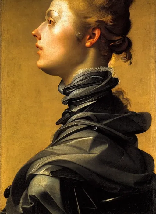 Prompt: a stunning young female cyborg profile face, by annibale carracci, by caspar david friedrich, glamor shot, nikon d 7 5 0, closeup, f / 2. 8, low contrast, 1 6 k, rim lighting, optical fiber, cinematic lighting, insanely detailed and intricate, hypermaximalist, elegant, ornate, hyper realistic