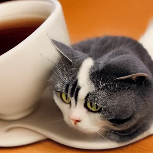 Prompt: a elegant scottish fold cat having a cup of tea