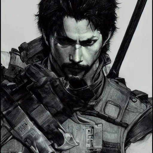 Prompt: portrait of a hero holding his sword in front of his face by yoji shinkawa, high quality, extra details, realism, pencil art