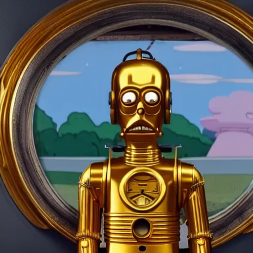 Image similar to Homer Simpson as C3PO, cinematic 4k