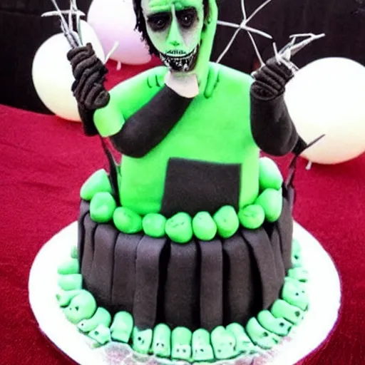 Prompt: cake in the shape of Edward Scissorhands