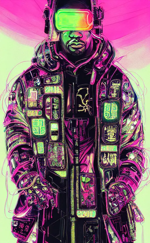 Image similar to detailed Method Man portrait Neon Operator, cyberpunk futuristic neon, reflective puffy coat, decorated with traditional Japanese ornaments by Ismail inceoglu dragan bibin hans thoma !dream detailed portrait Neon Operator Girl, cyberpunk futuristic neon, reflective puffy coat, decorated with traditional Japanese ornaments by Ismail inceoglu dragan bibin hans thoma greg rutkowski Alexandros Pyromallis Nekro Rene Maritte Illustrated, Perfect face, fine details, realistic shaded, fine-face, pretty face