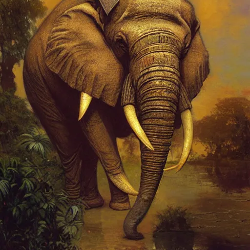 Image similar to srilankan elephant with high - teh steampunk head armour baroque style, painting by gaston bussiere, craig mullins, j. c. leyendecker, lights, art by ernst haeckel, john william godward, hammershøi,