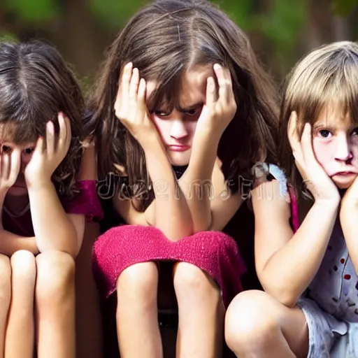 Prompt: group of sad children, stock photo