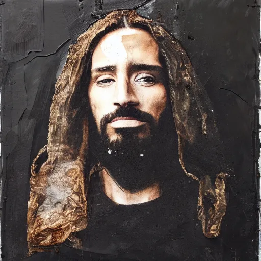 Prompt: a portrait of jesus wearing hypebeast streetwear by nicola samori, oil painting, realistic, 8 k, fear of god style