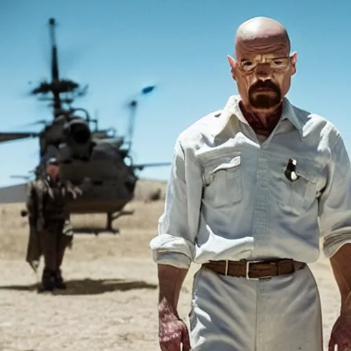 Prompt: still image of Walter White played by Brad Pitt in Fury