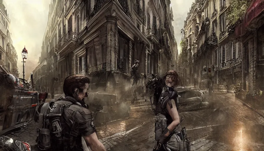 Prompt: Concept art of Resident Evil in Paris, hyperdetailed, artstation, cgsociety, 8k