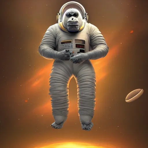 Prompt: gorilla left in space, wearing space suit. interesting 3 d character concept by tiger hkn and gediminas pranckevicius, maplestory, game art, hyper detailed, character modeling, cartoon, cinematic, raytrace, concept art, trend on behance 3 d art, v - ray, maya, c 4 d