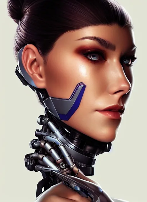 Prompt: portrait of a cyborg woman who turns her head to the ((((right))) left+350 (((up))) (((down))) by Artgerm,eyes closed , biomechanical, hyper detailled, trending on artstation