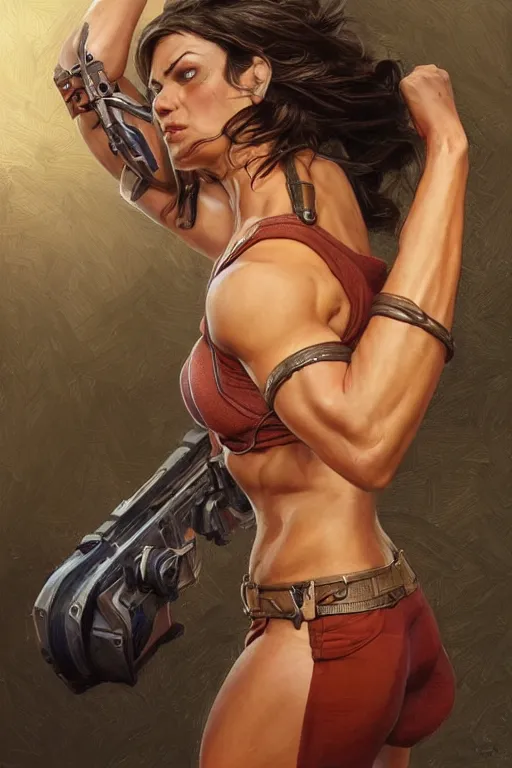 Prompt: muscled Mila Kunis as a ruggedly handsome hero, intricate, elegant, highly detailed, centered, digital painting, artstation, concept art, smooth, sharp focus, illustration, art by artgerm and donato giancola and Joseph Christian Leyendecker, WLOP