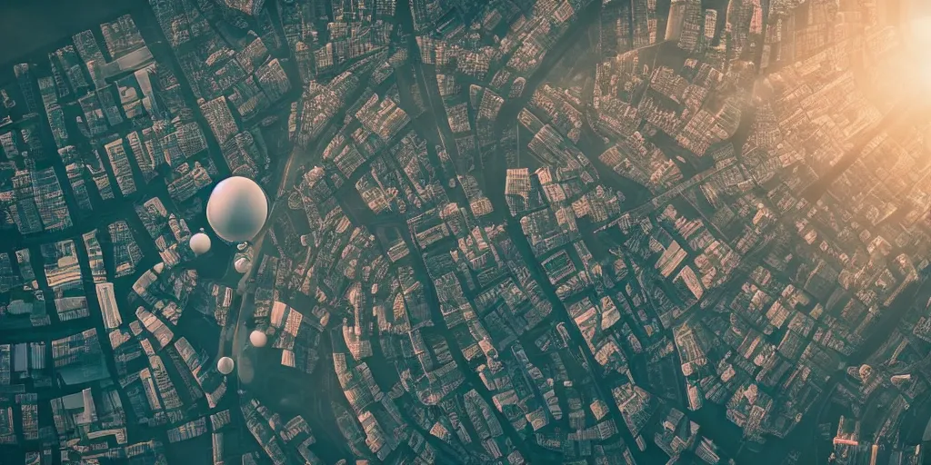 Image similar to cinematic street shot of a flying city saint petersburg on earth orbit, telephoto, anamorphic cinematography, beautiful composition, color theory, leading lines, photorealistic, moody volumetric lighting