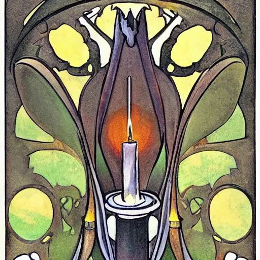 Prompt: art nouveau bat with candle