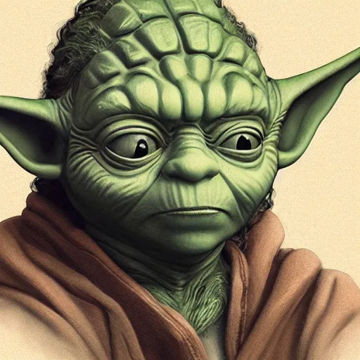 Prompt: Yoda with a big beard and long hair, highly detailed, trending on artstation