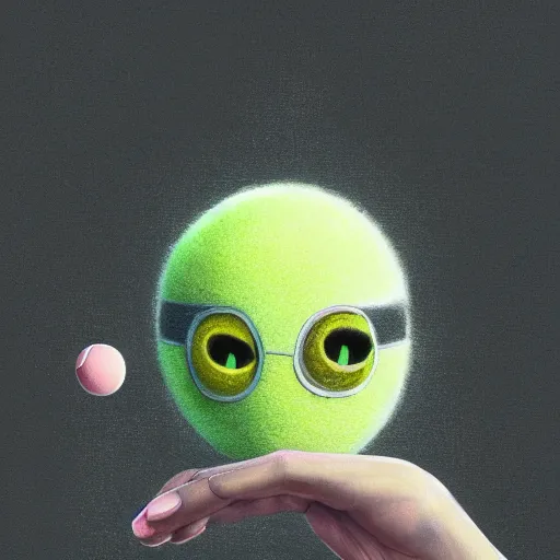 Image similar to highly detailed vfx portrait of a character of a tennis ball monster stephen bliss, chalk, unrealengine, greg rutkowski, loish, rhads, beeple, chalk, makoto shinkai and lois van baarle, ilya kuvshinov, rossdraws, tom bagshaw, basil gogos