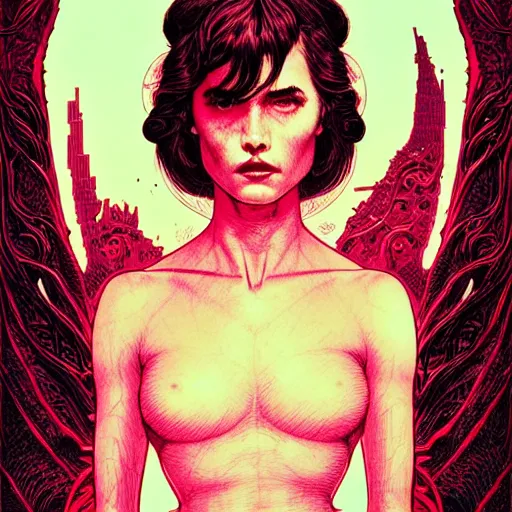 Image similar to portrait soft light, by killian eng and joe fenton and conrad roset, inspired by john carter of mars, red and cyan only, etching, fine, sharp high detail,