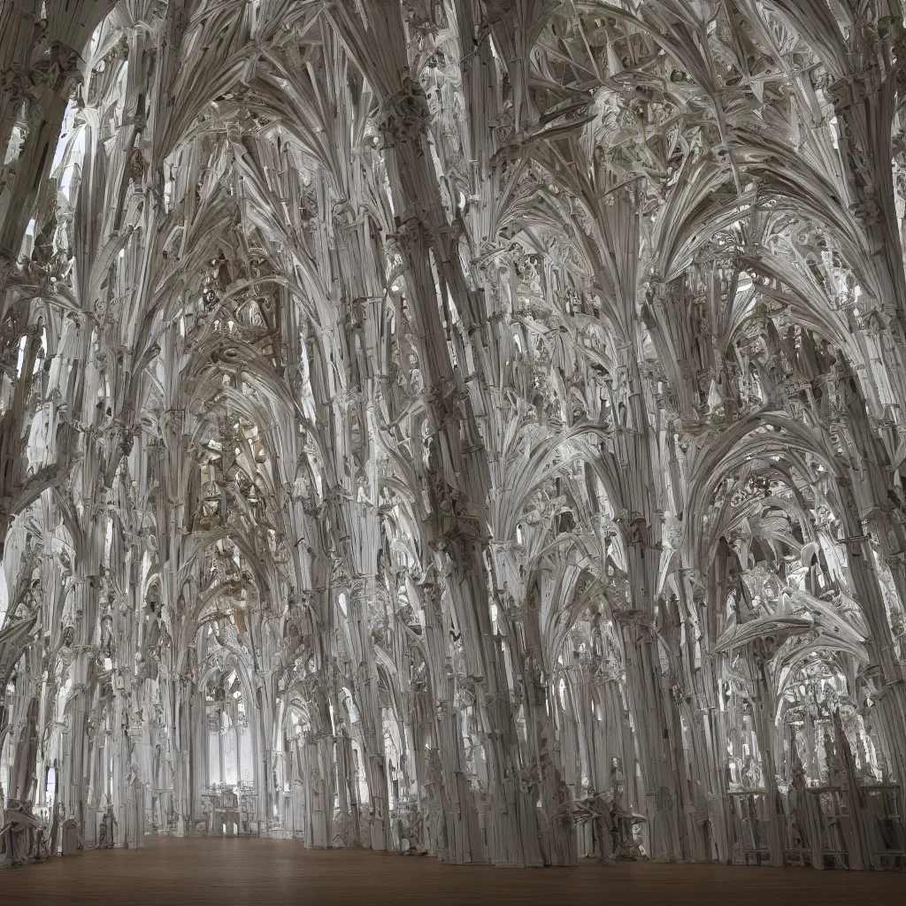 Prompt: an origami cathedral, made of paper, photorealistic, hd