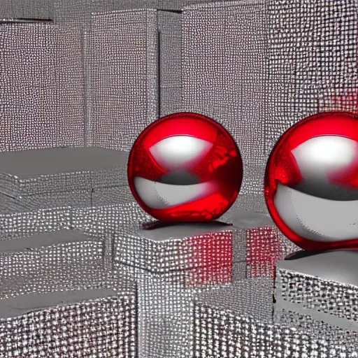 Prompt: chrome spheres on a red cube, kodak infrared