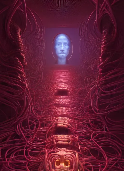 Image similar to A wall made out of eyes, flat, neon, RGB, glowing wires everywhere, pristine, by Edgar Maxence and Ross Tran, Zdzisław Beksiński, and Michael Whelan, gustav dore, H.R. Giger, 8k, octane render