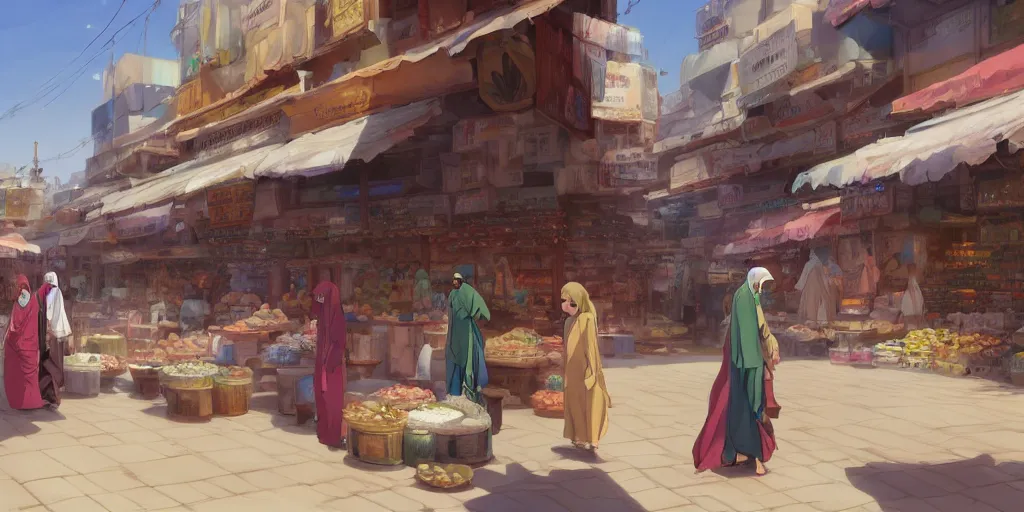 Image similar to arabian marketplace by makoto shinkai