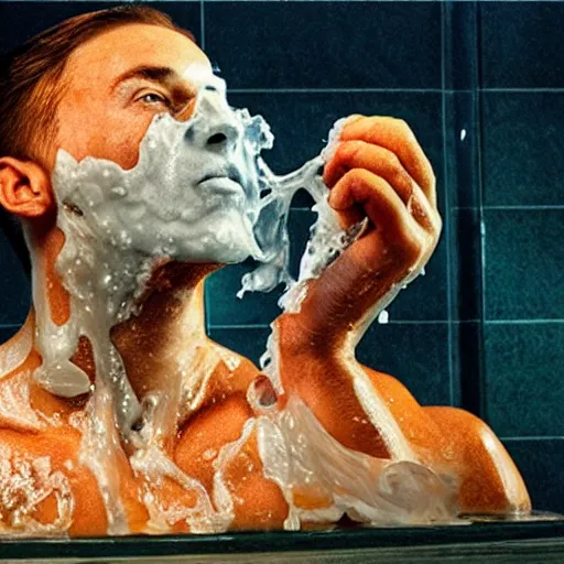 Image similar to a man melting into soap