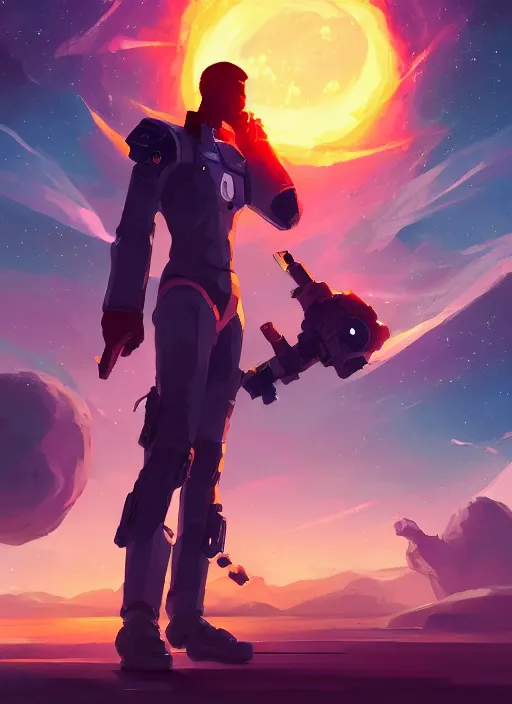 Prompt: space soldier, handsome black male character in front of exploding nebulae, 2d game fanart behance hd by Jesper Ejsing, by RHADS, Makoto Shinkai and Lois van baarle, ilya kuvshinov, rossdraws global illumination