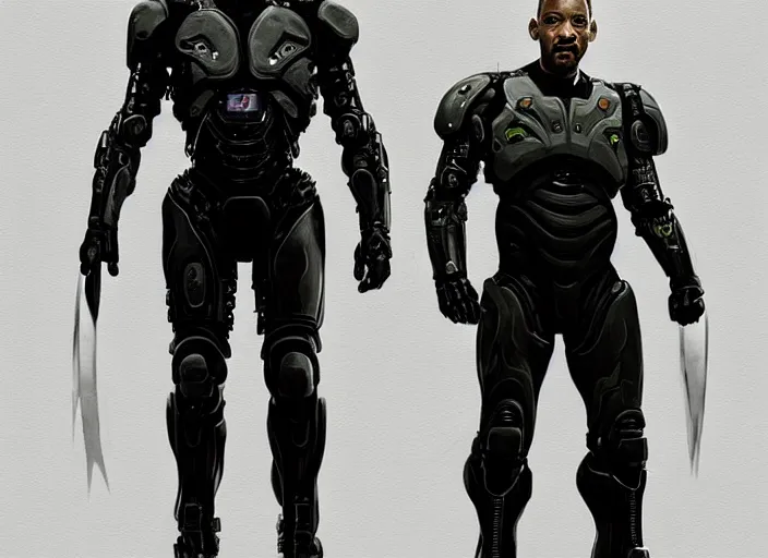 Image similar to will smith as victor stone, full body concept, cyborg, borg, strogg, face of a man, terminator, flesh, quake strogg, doom demon, wolfenstein, monstrous, powerful, symmetry, symmetrical, concept art by ruan jia and greg rutkowski