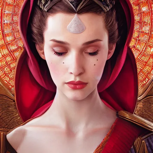 Image similar to ultra realistic illustration, scarlett estevez as princess amidala, intricate, elegant, highly detailed, digital painting, artstation, concept art, smooth, sharp focus, illustration, art by artgerm and greg rutkowski and alphonse mucha