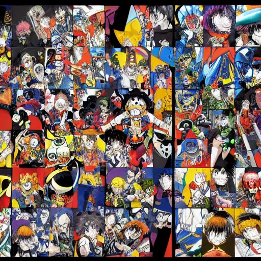 Image similar to a high detalied color splashpage artwork of a group of mechas controled by young manga characters, drawed by Eiichiro Oda, one piece