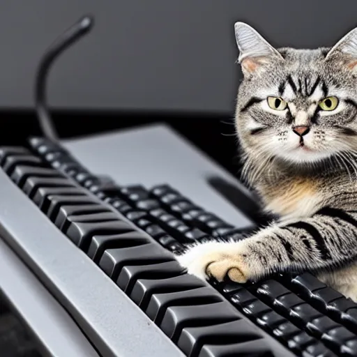 Image similar to angry cat typing on a mechanical keyboard.