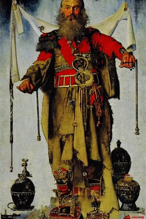 Prompt: russian tsar ivan the terrible, poster, by norman rockwell