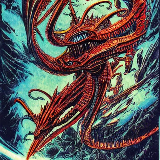 Image similar to alien space dragon by philippe druillet