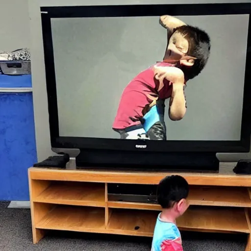 Image similar to photo of a kid smashing his tv