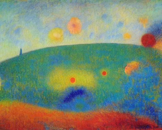 Image similar to Modernist landscape painting. LSD. Odilon Redon.