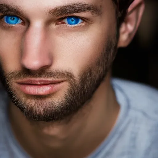 Prompt: hyper realistic closeup photo of a human male face, Caucasian, glasses, brown hair, blue eyes