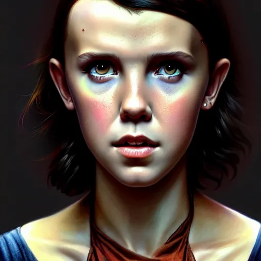 Prompt: beautiful digital painting millie bobby brown the evil dead with high detail, 8 k, stunning detail, photo by artgerm, greg rutkowski and alphonse mucha, unreal engine 5, 4 k uhd