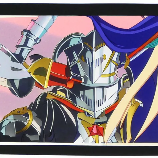 Prompt: knight, production animation cel, designed by haruhiko mikimoto