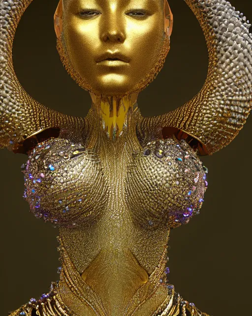 Prompt: a highly detailed metahuman 4 k close up render of an alien goddess bella hadid monument snake in iris van herpen dress schiaparelli in diamonds crystals swarovski and jewelry iridescent in style of alphonse mucha gustav klimt trending on artstation made in unreal engine 4