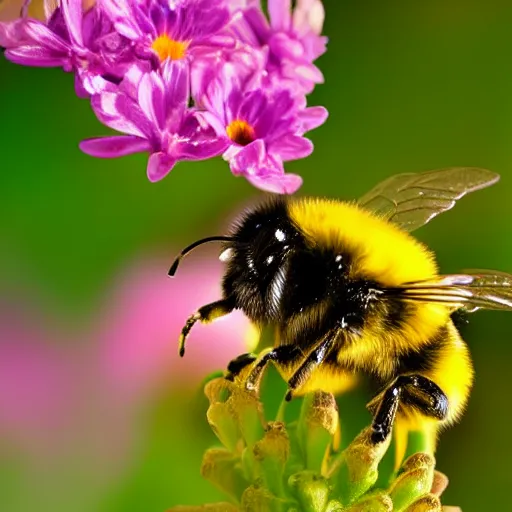 Image similar to bumblebee on flower macro shot, real photo, photography, bokeh, ultra detailed